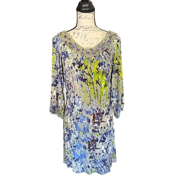 BCBG Maxazaria Vintage Y2K Pearl Gemstone Multicolor Tunic Dress Large - Picture 1 of 6